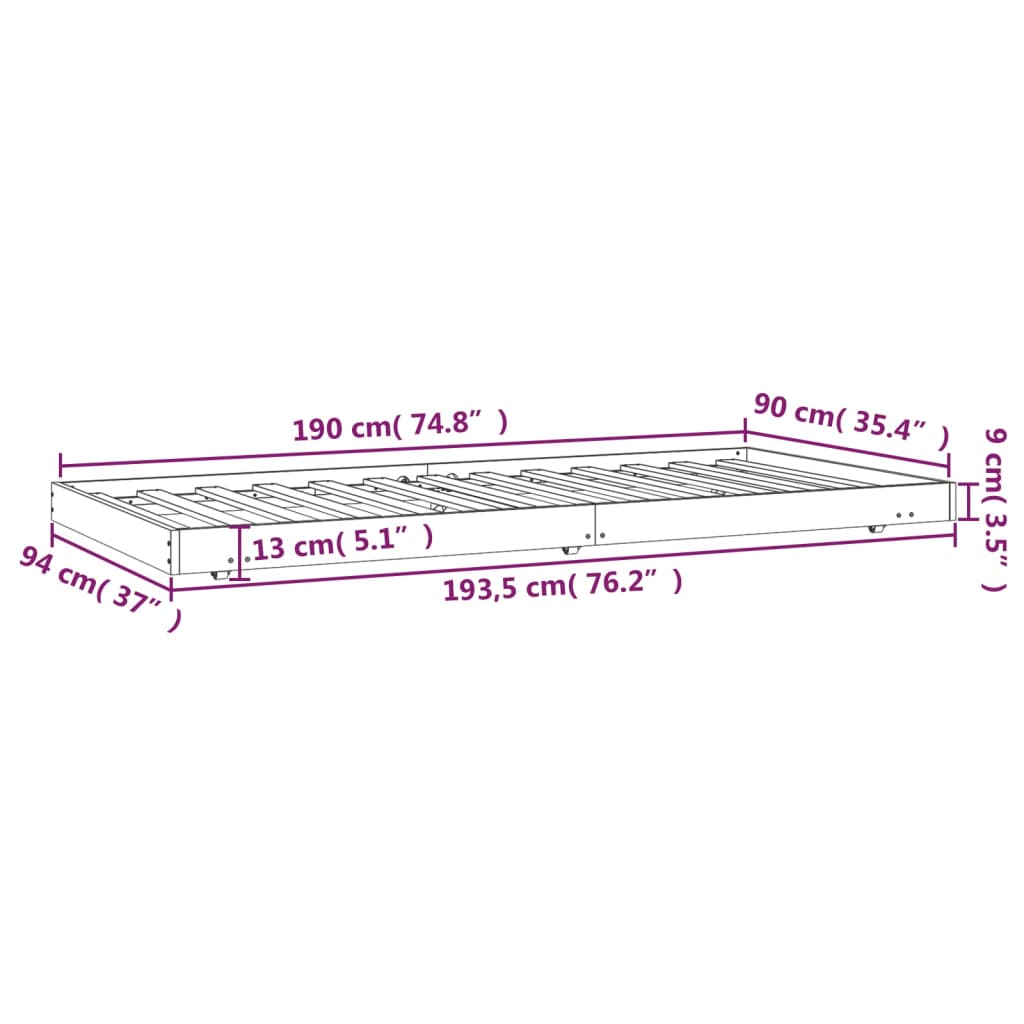 Cadre de lit 75x190 cm en pin massif