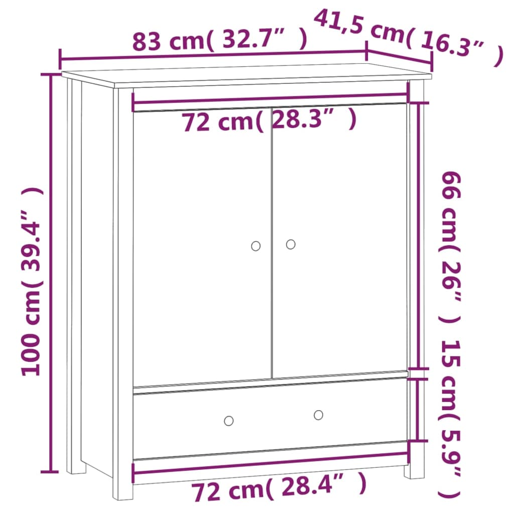 Meuble haut 83x41,5x100 cm en pin massif