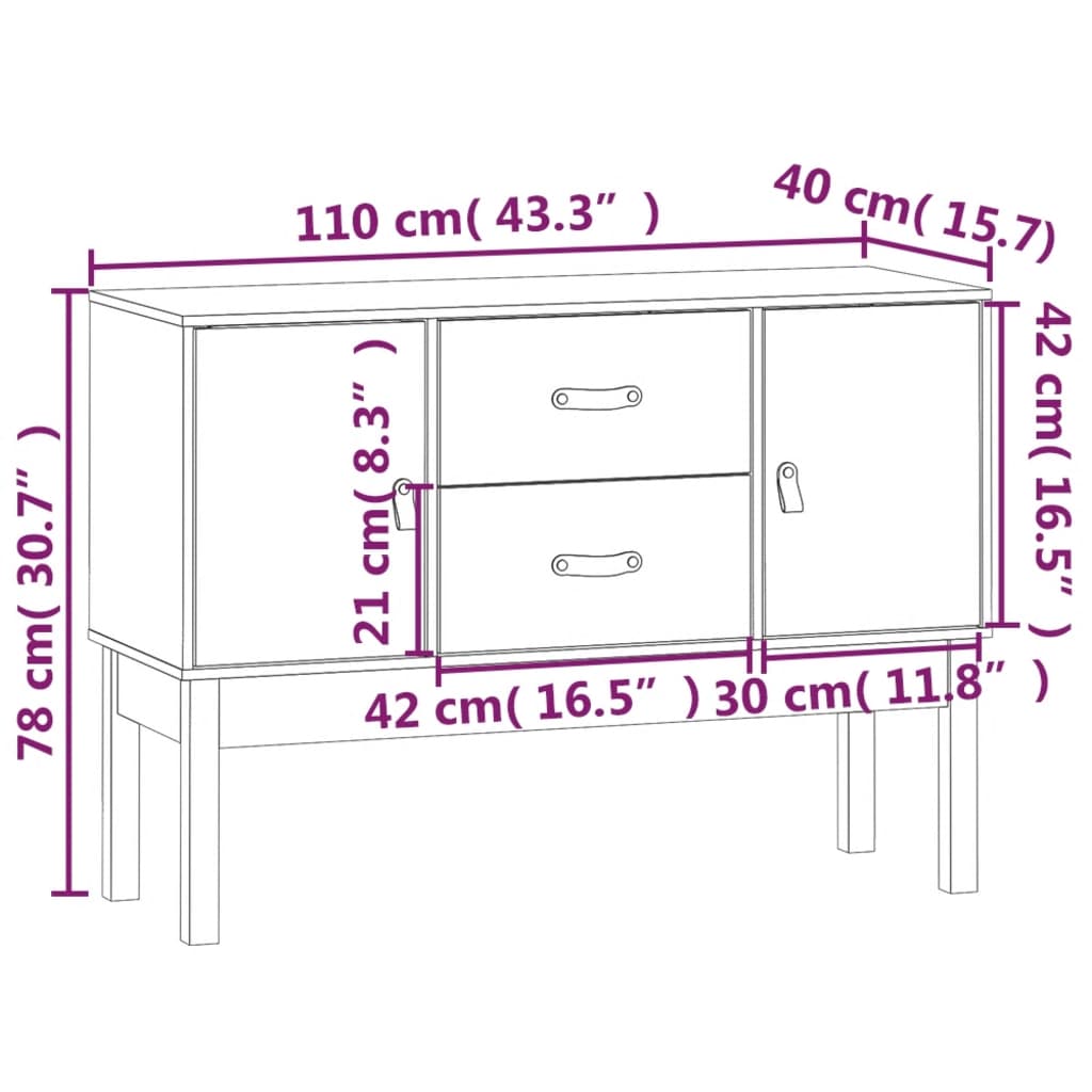 Dressoir 110x40x78 cm massief grenenhout