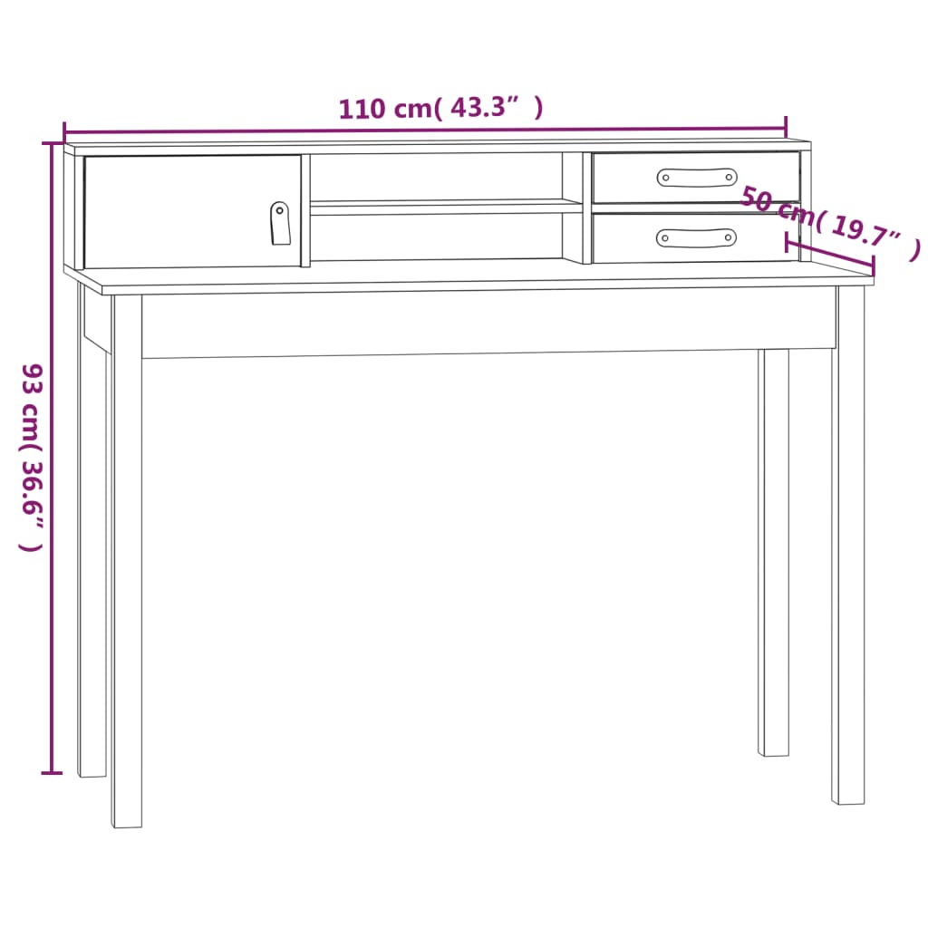 Bureau 110x50x93 cm en bois de pin massif