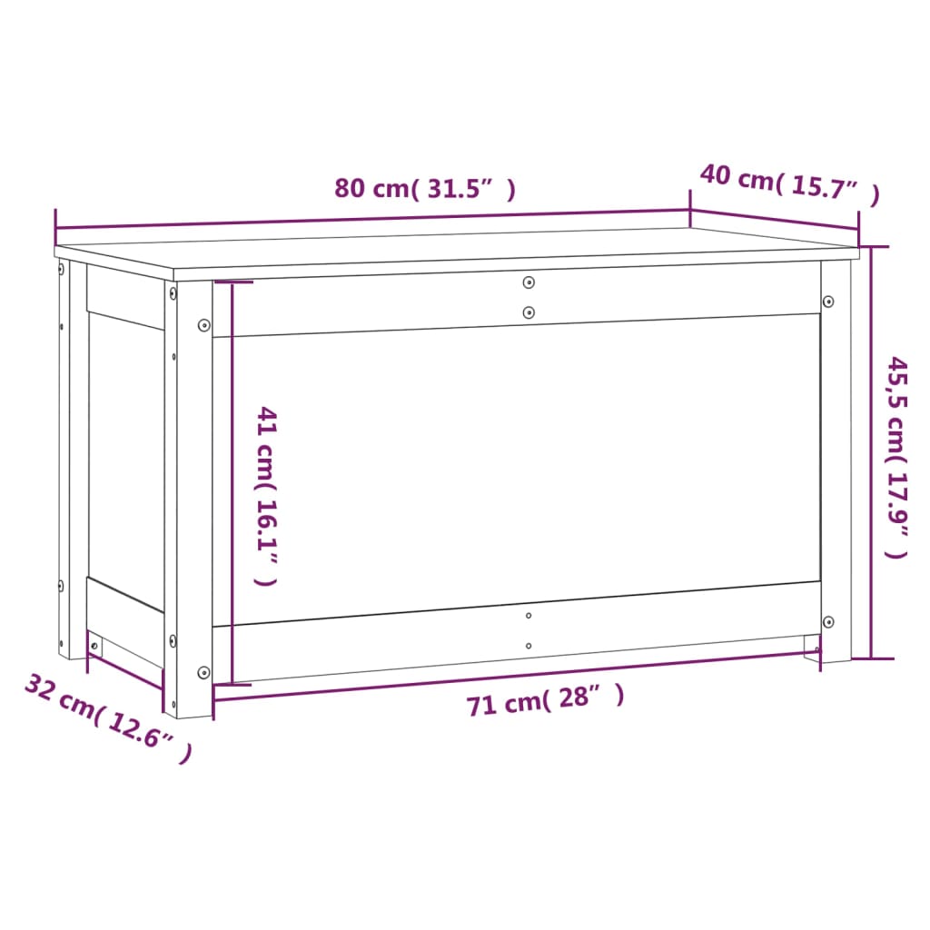 Opbergbox 80x40x45,5 cm massief grenenhout