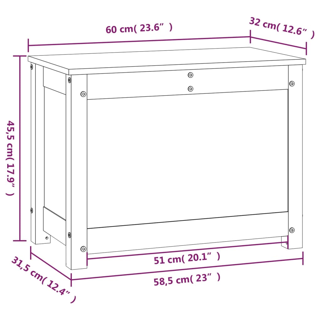 Boîte de rangement 80x40x45,5 cm en bois de pin massif