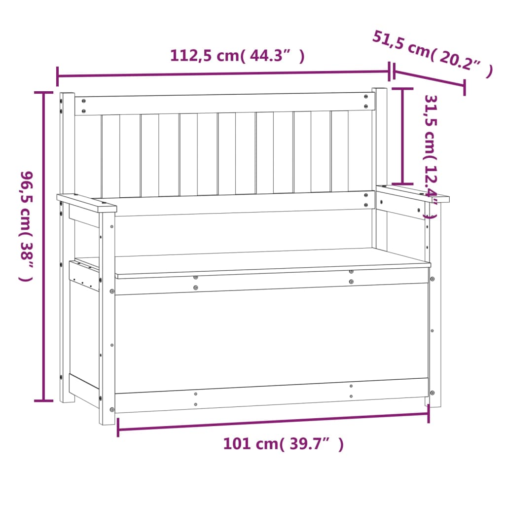 Bankje 112,5x51,5x96,5 cm massief grenenhout