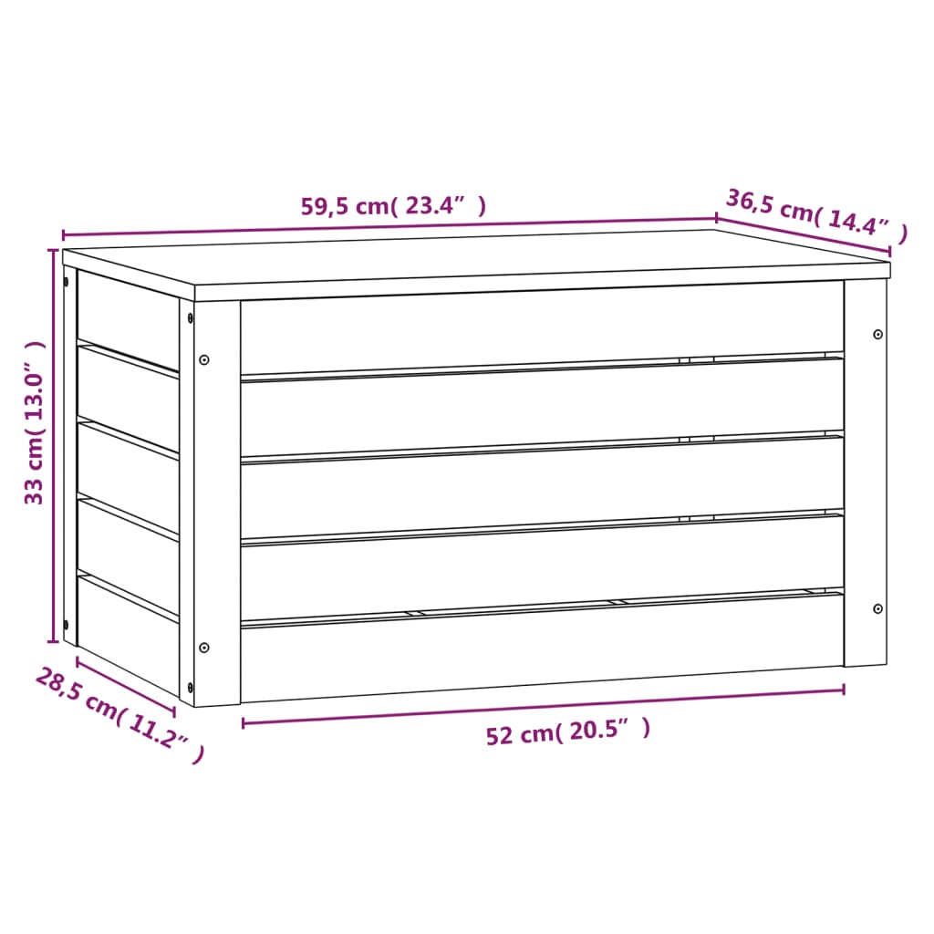 Opbergbox 109x36,5x33 cm massief grenenhout