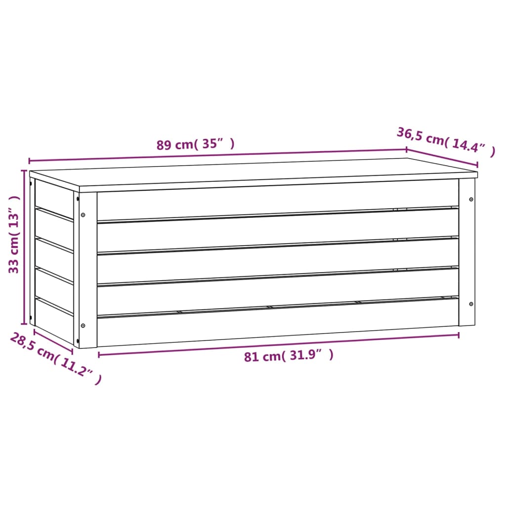 Opbergbox 109x36,5x33 cm massief grenenhout