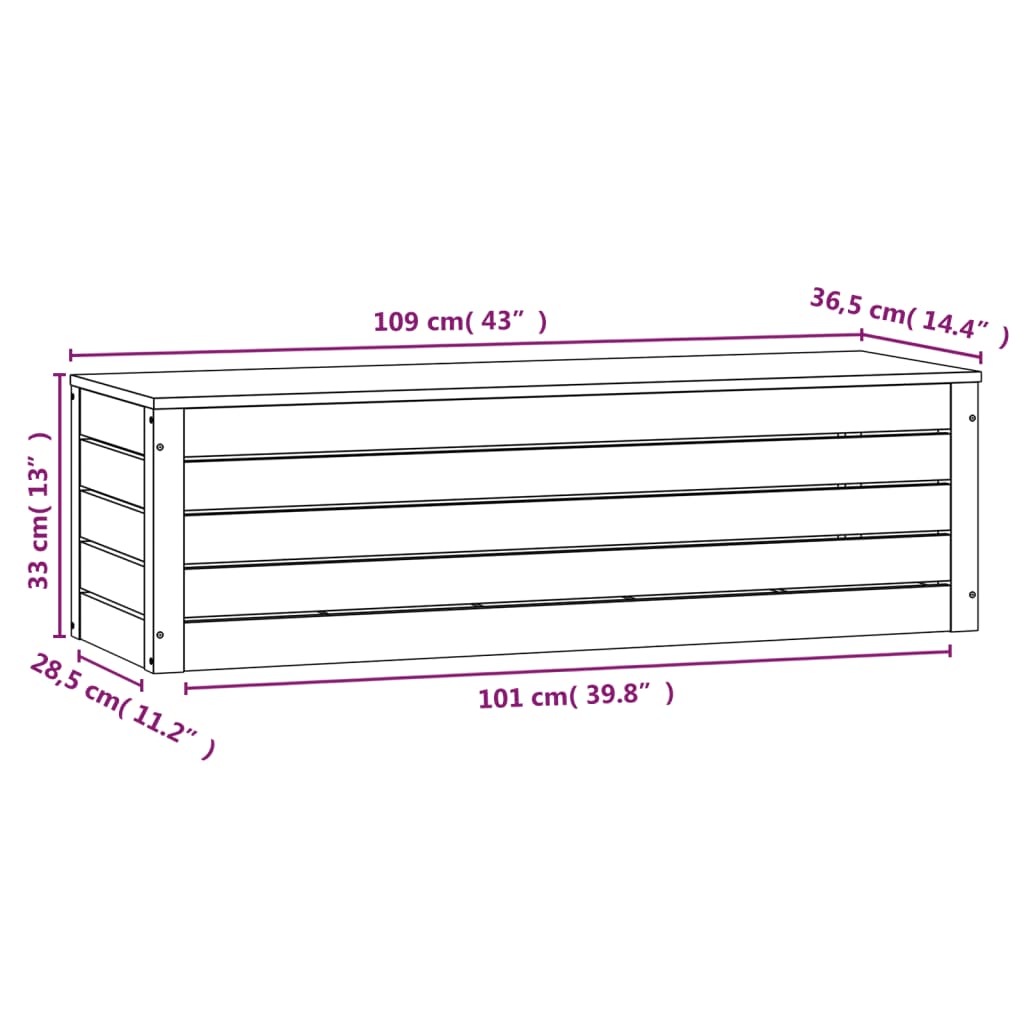 Opbergbox 109x36,5x33 cm massief grenenhout