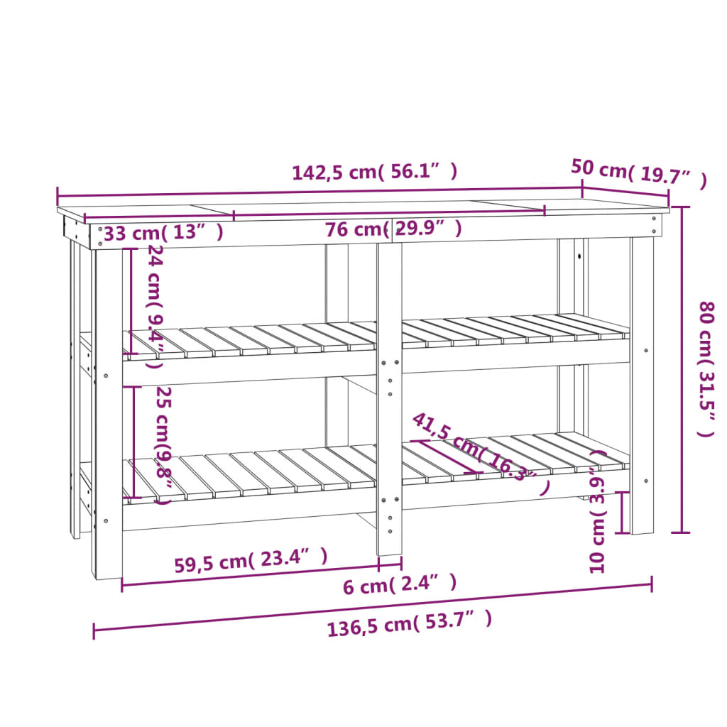 Werkbank 142,5x50x80 cm massief grenenhout