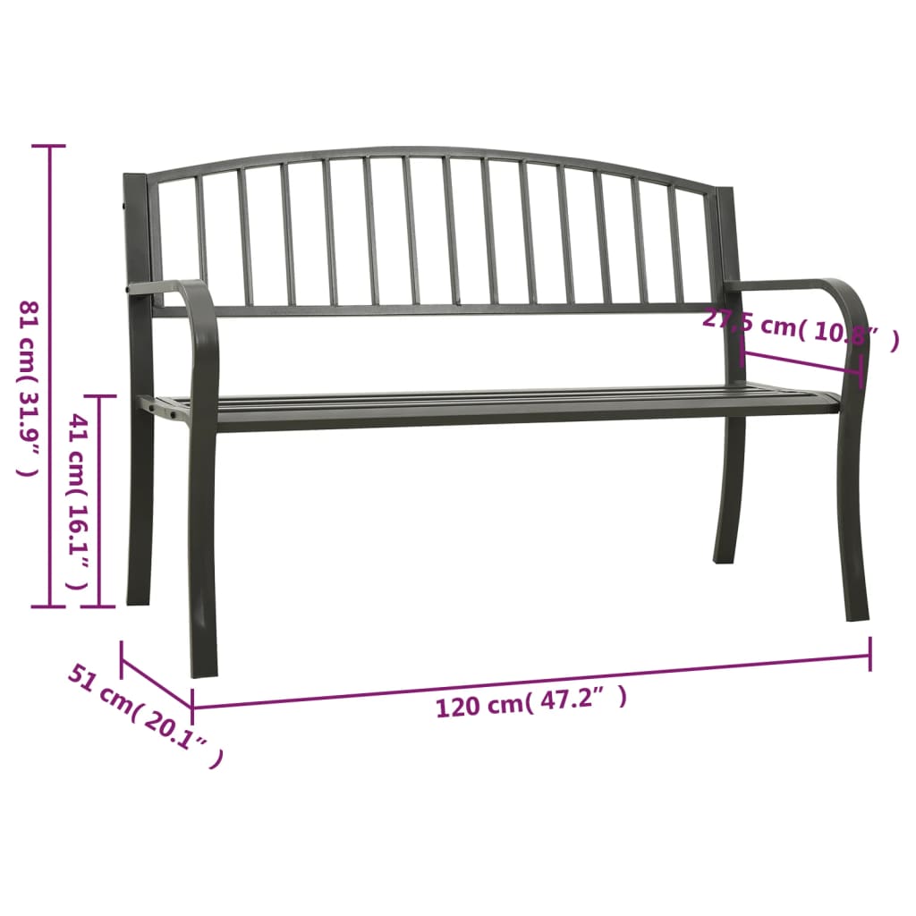 Banc de jardin 120 cm gris acier