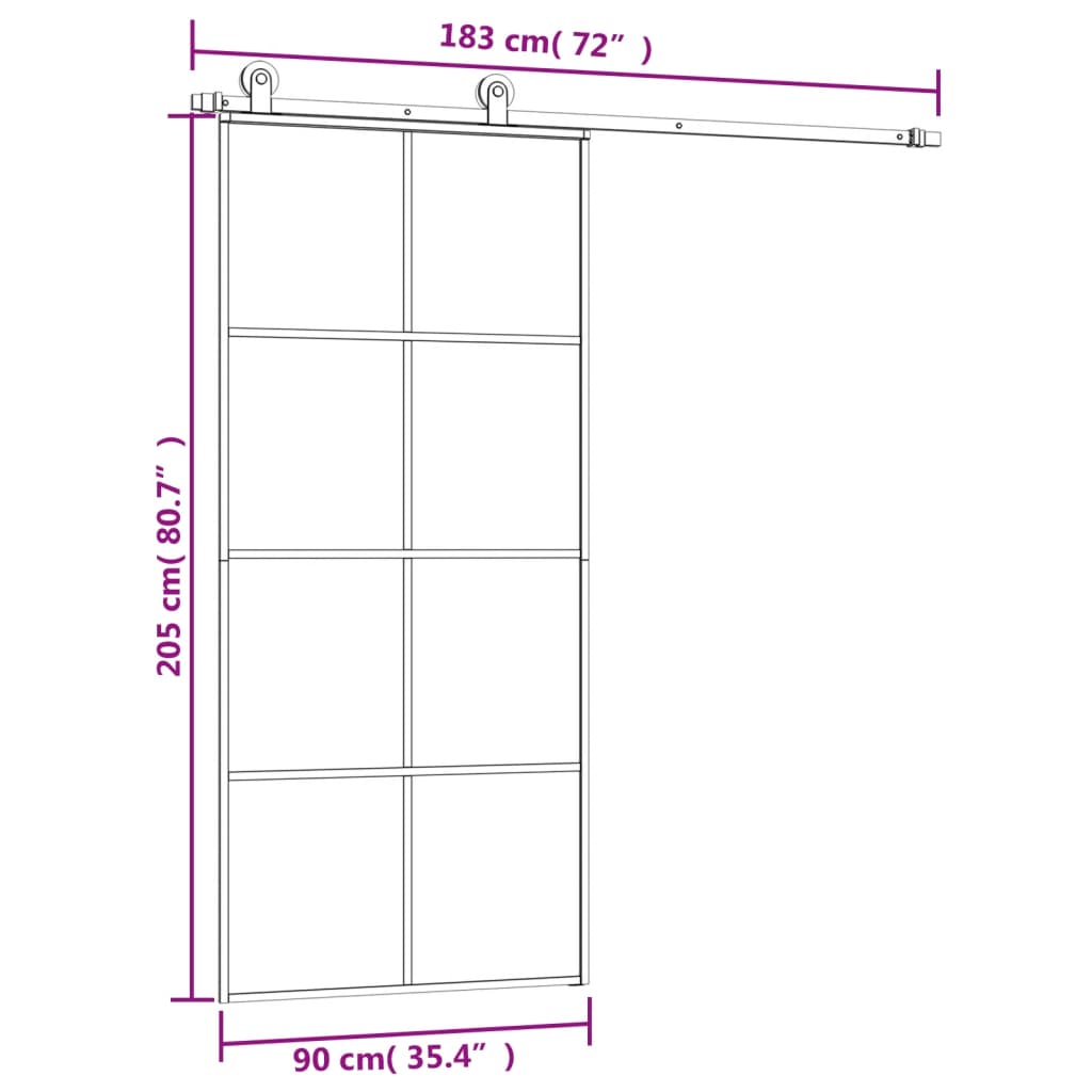 Schuifdeur met beslag 102,5x205 cm ESG-glas en aluminium