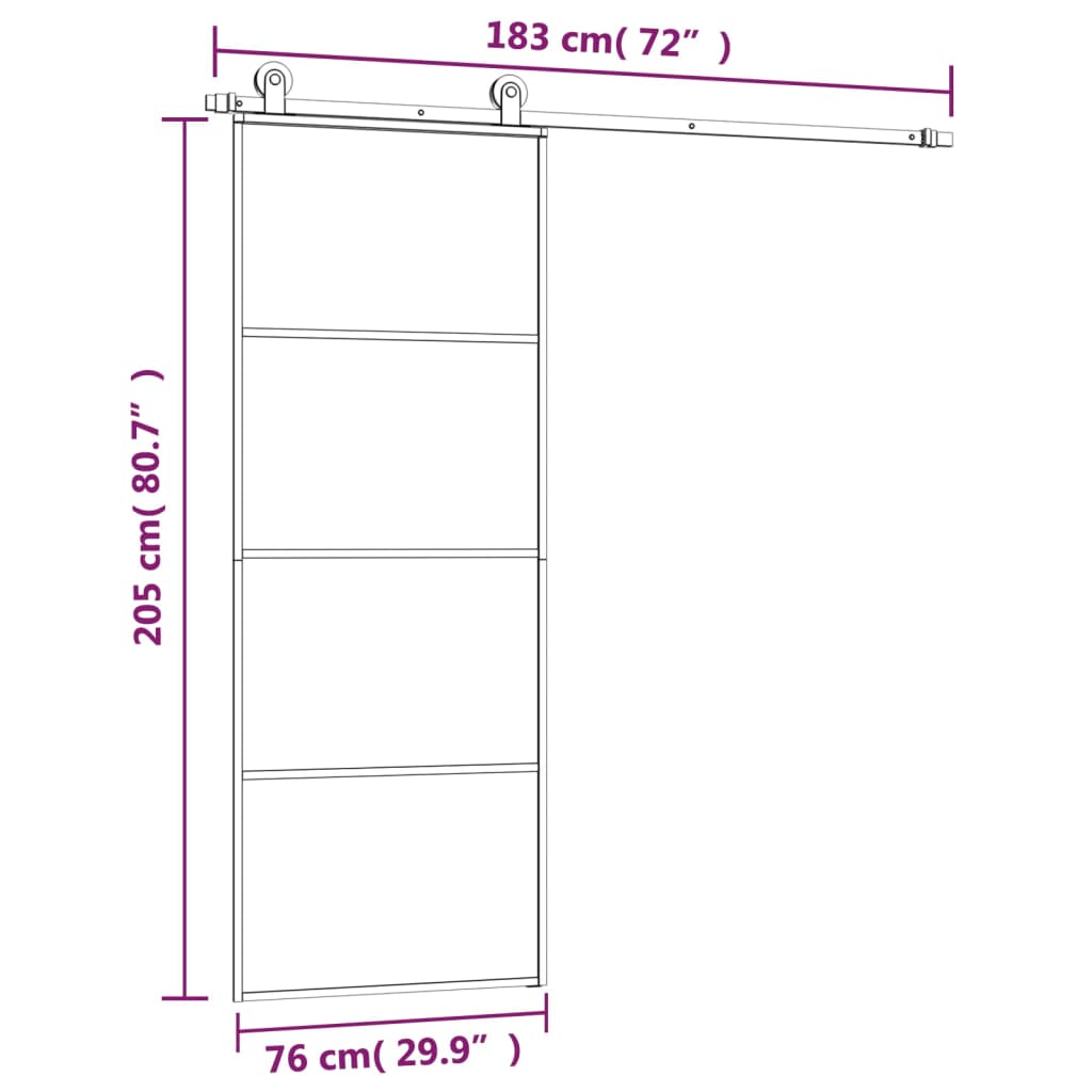 Schuifdeur met beslag 102,5x205 cm ESG-glas en aluminium