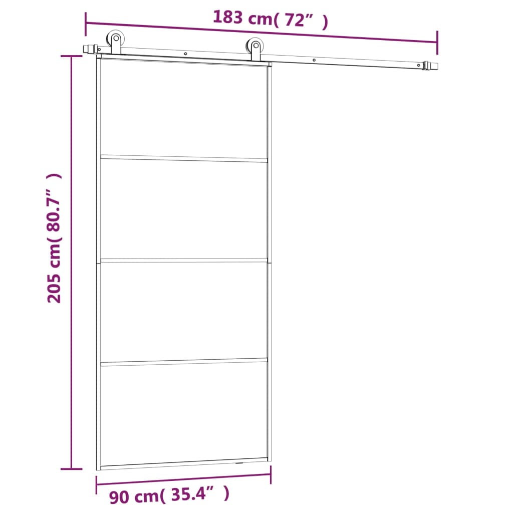 Schuifdeur met beslag 102,5x205 cm ESG-glas en aluminium