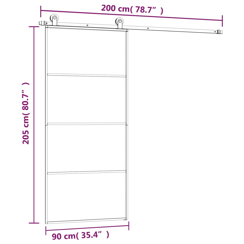 Schuifdeur met beslag 102,5x205 cm ESG-glas en aluminium