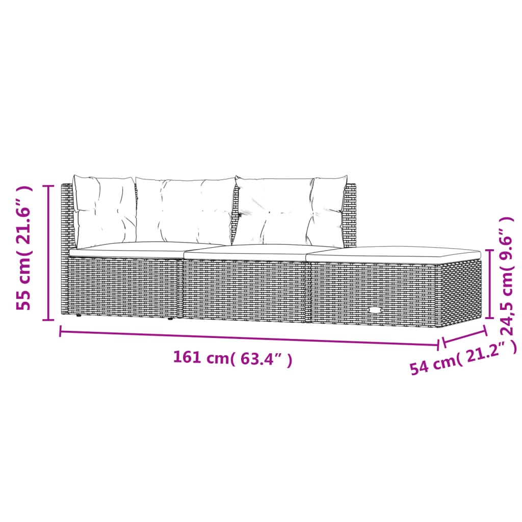 5-delige Loungeset met kussens poly rattan