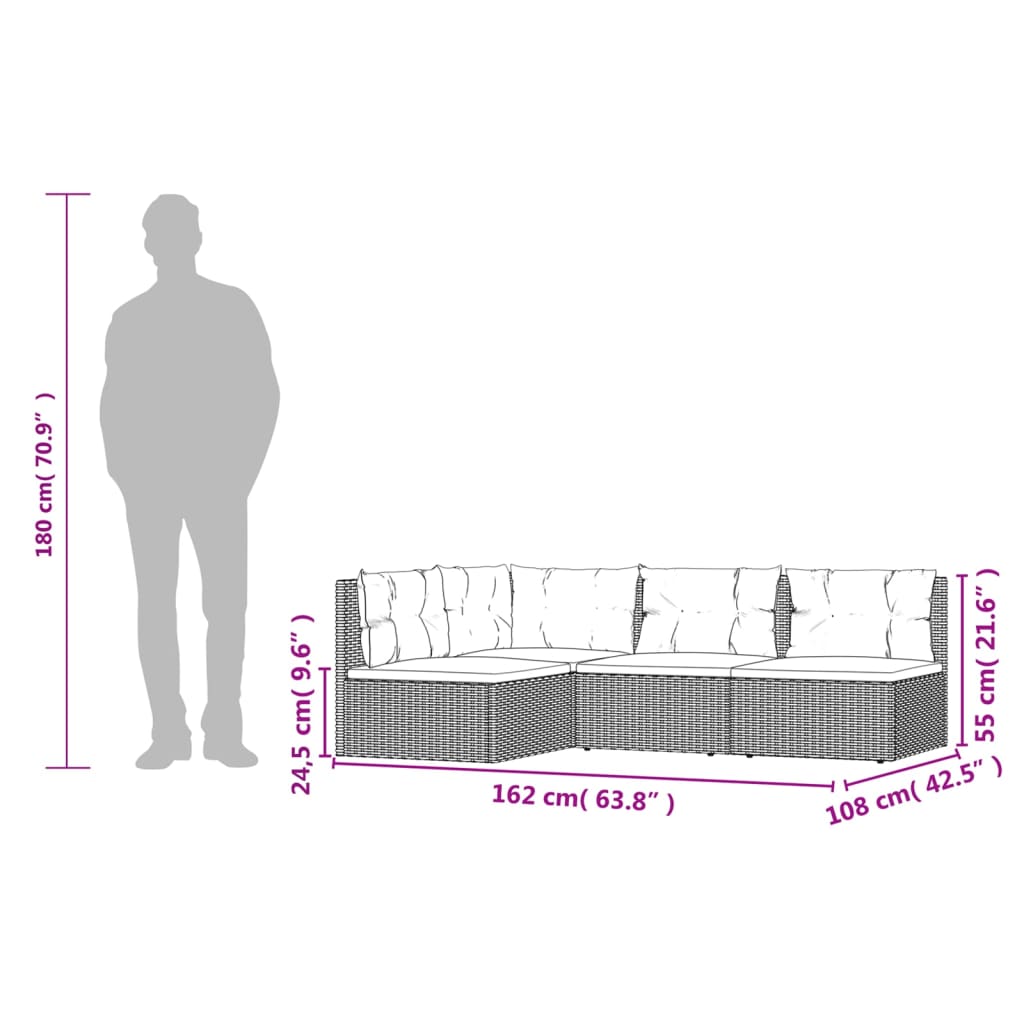 5-delige Loungeset met kussens poly rattan