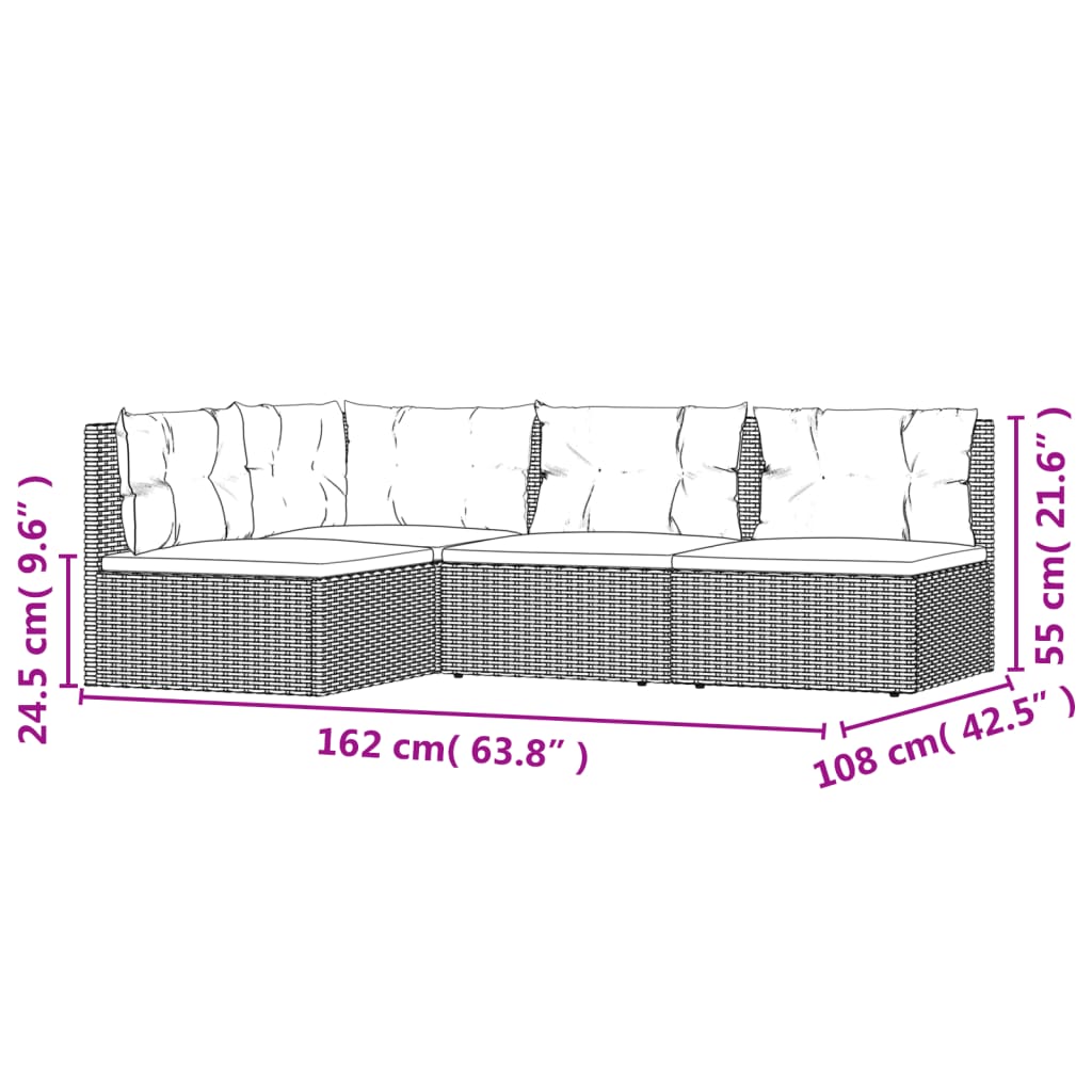 5-delige Loungeset met kussens poly rattan