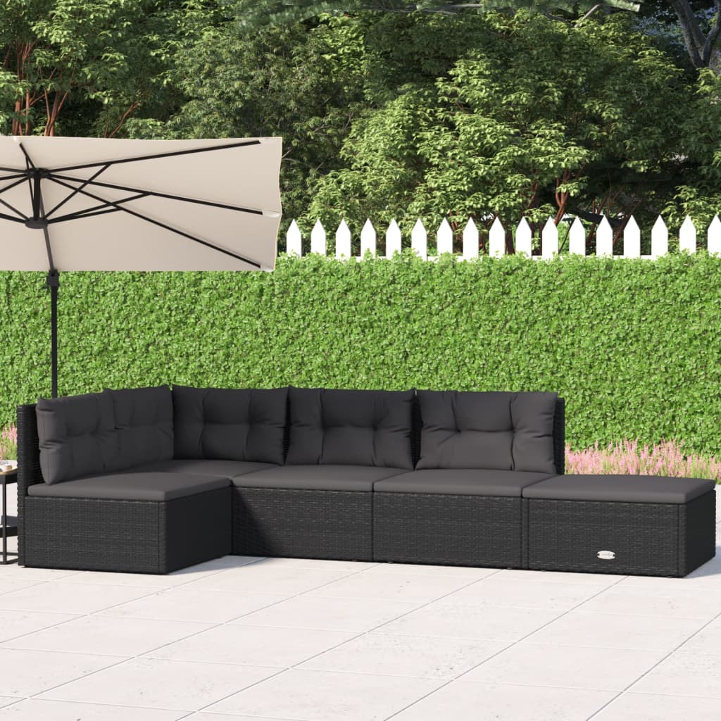 5-delige Loungeset met kussens poly rattan