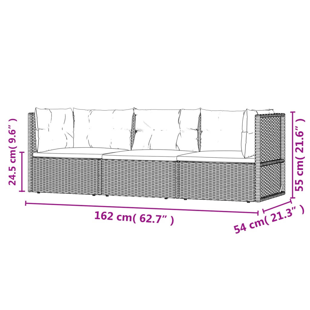 5-delige Loungeset met kussens poly rattan