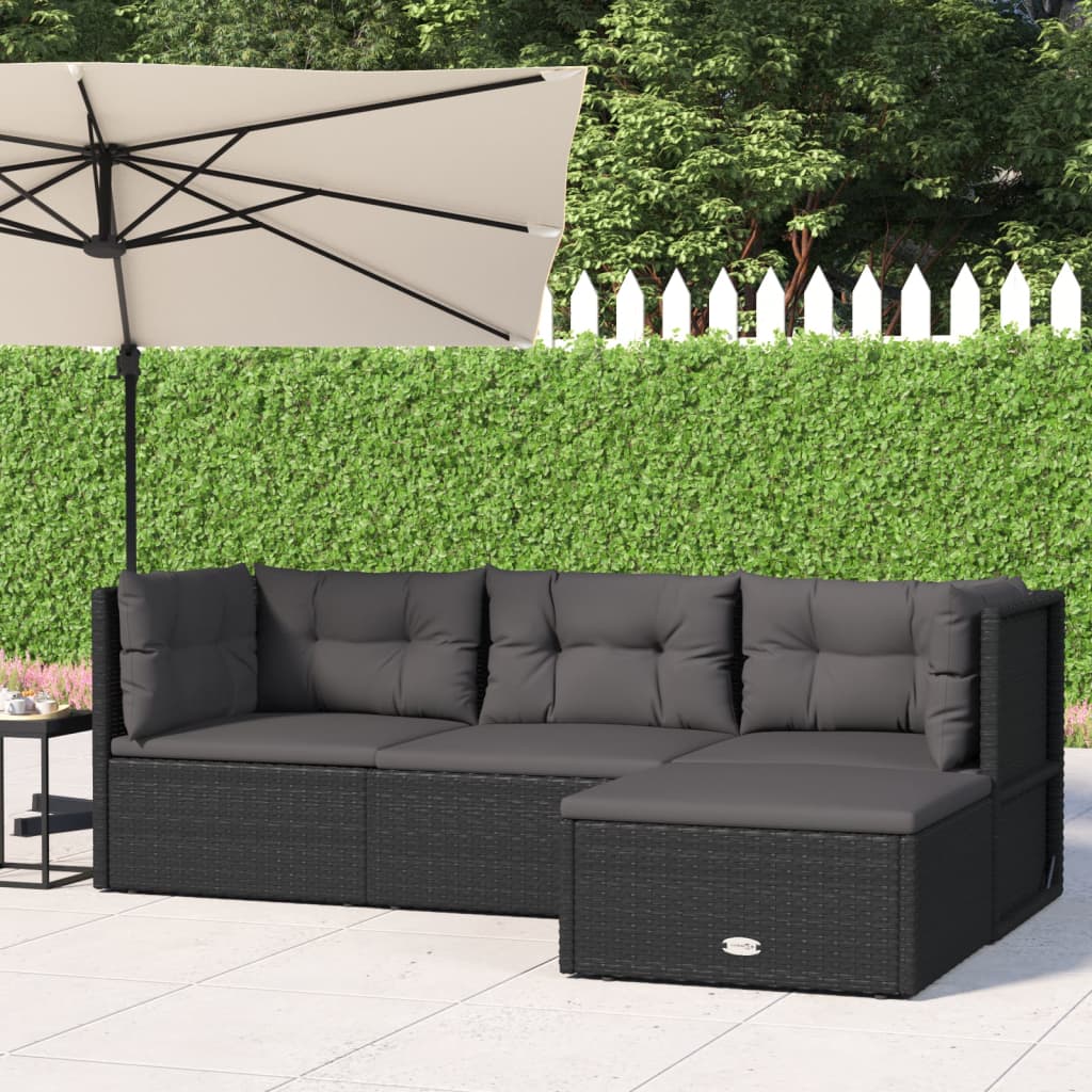 5-delige Loungeset met kussens poly rattan