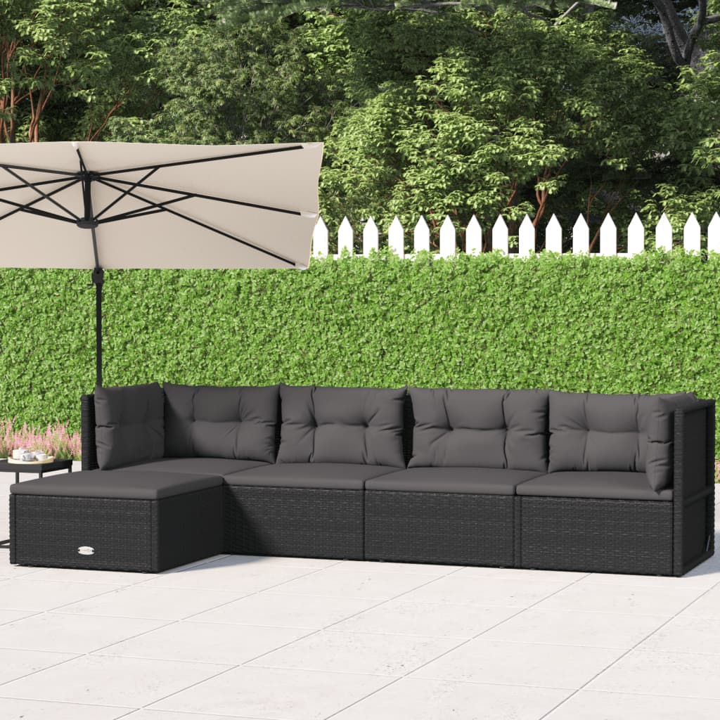 5-delige Loungeset met kussens poly rattan