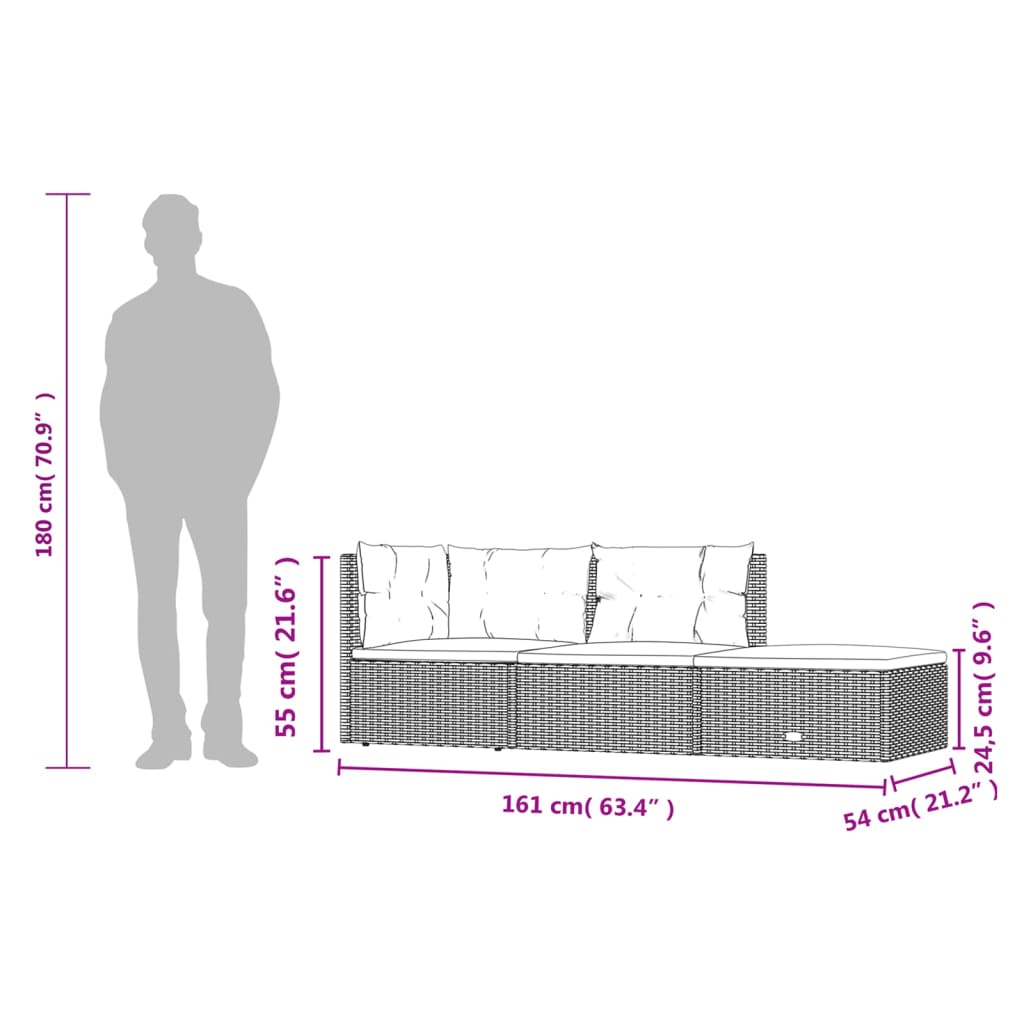 5-delige Loungeset met kussens poly rattan