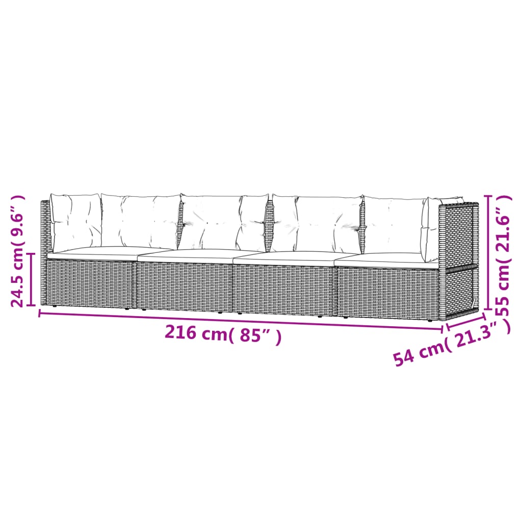 5-delige Loungeset met kussens poly rattan