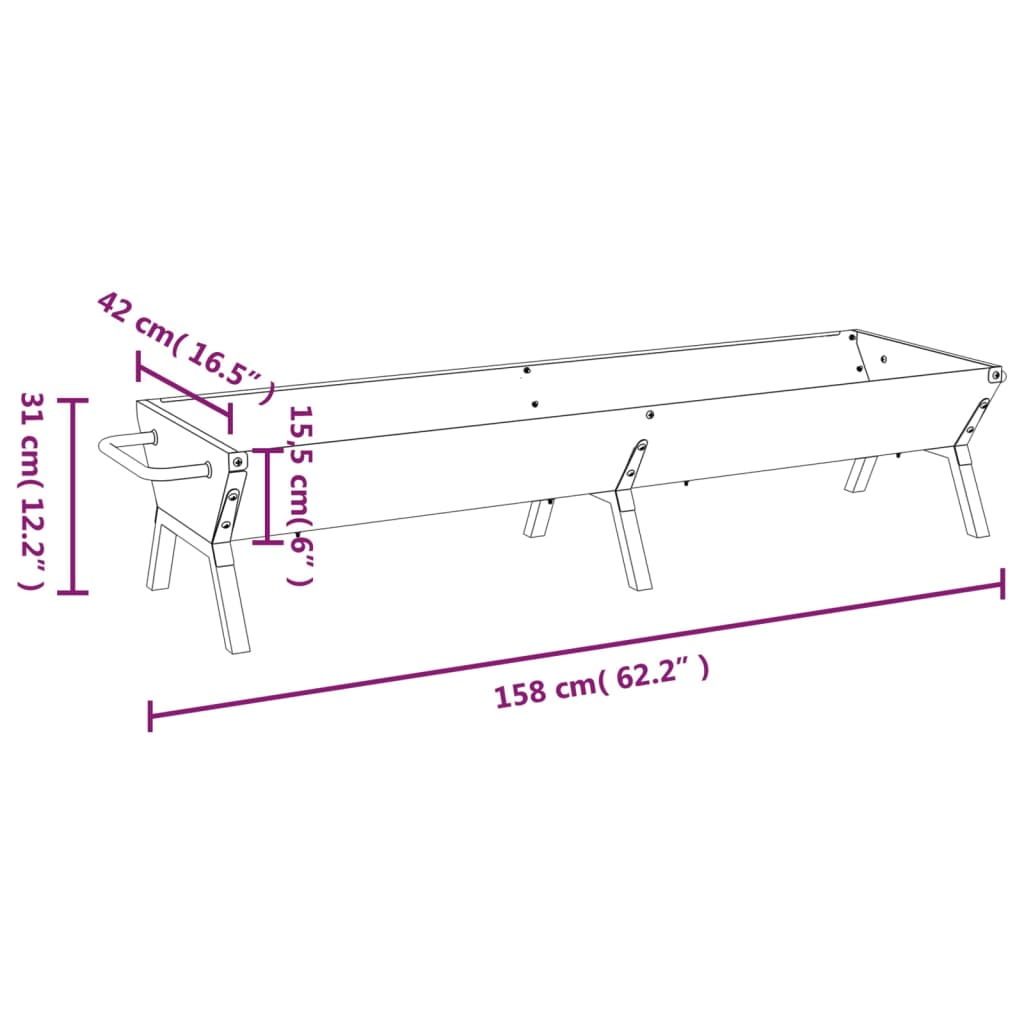 Plaque de barbecue 158x42x31 cm en acier inoxydable argenté