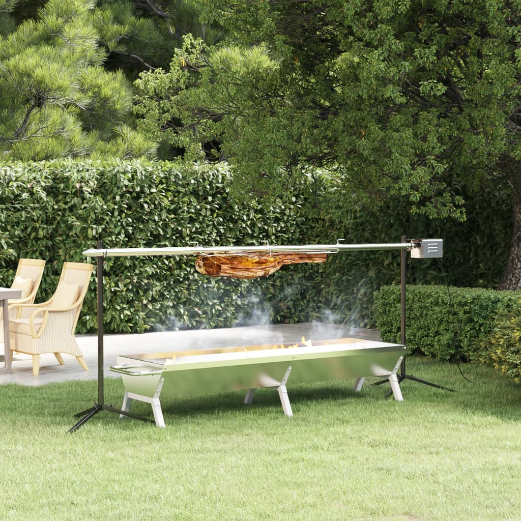 Plaque de barbecue 158x42x31 cm en acier inoxydable argenté