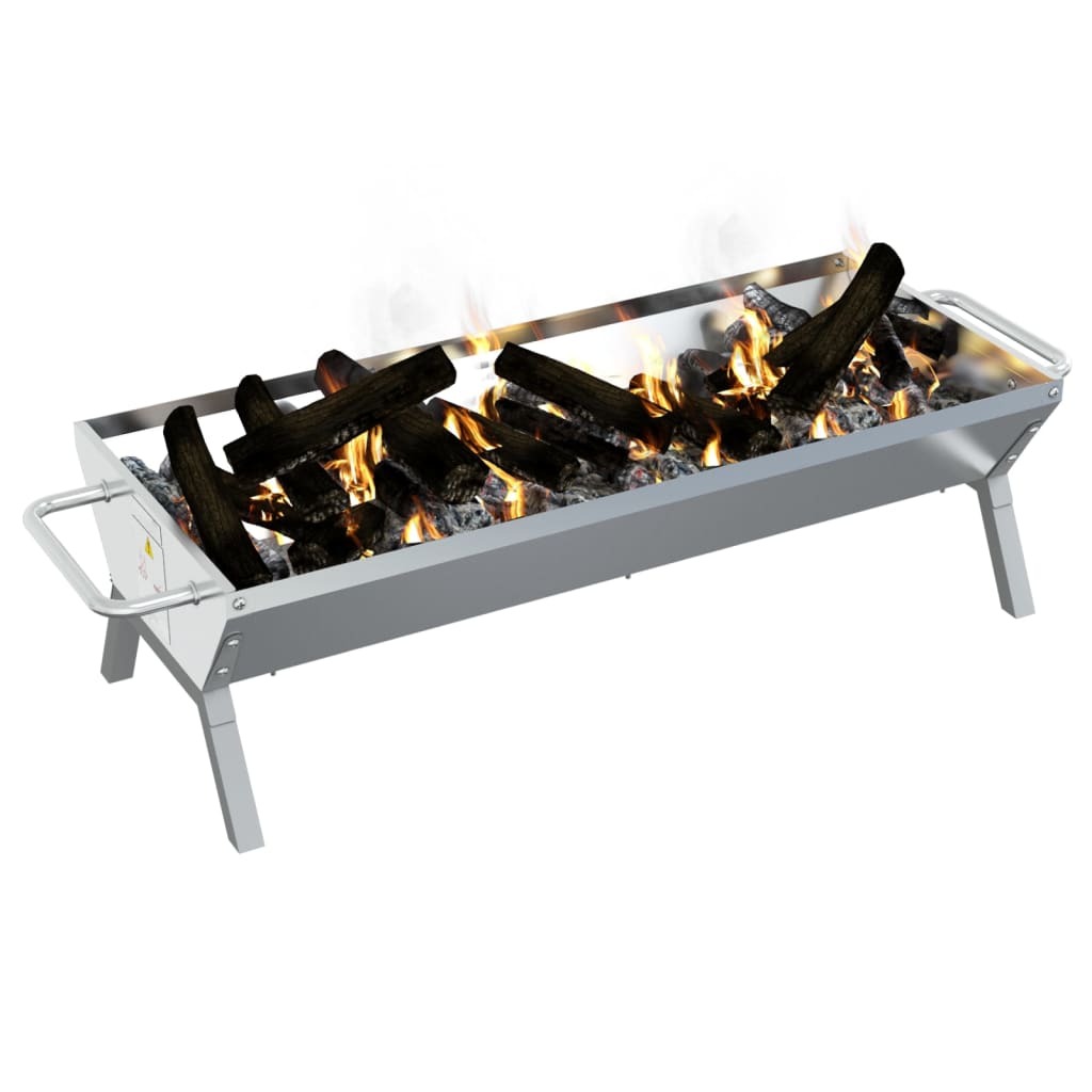 Plaque de barbecue 158x42x31 cm en acier inoxydable argenté