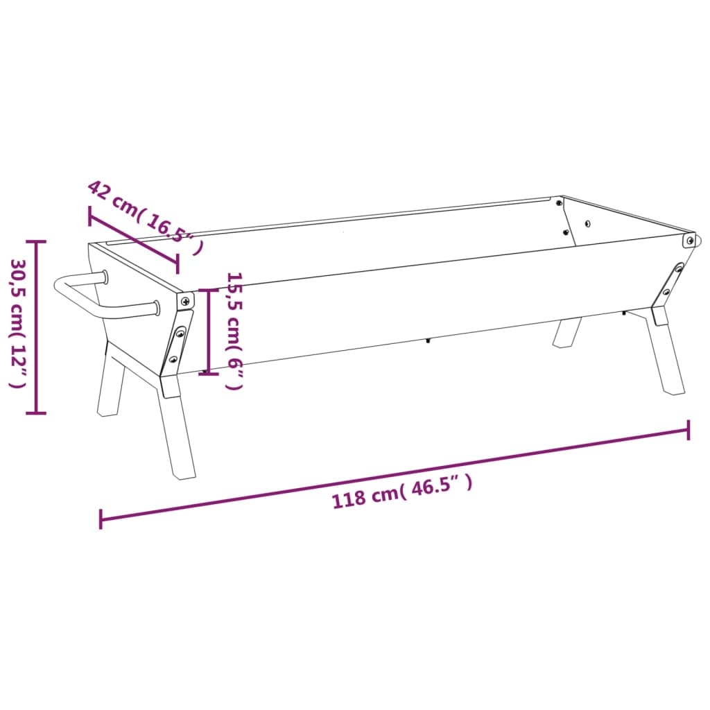 Plaque de barbecue 158x42x31 cm en acier inoxydable argenté