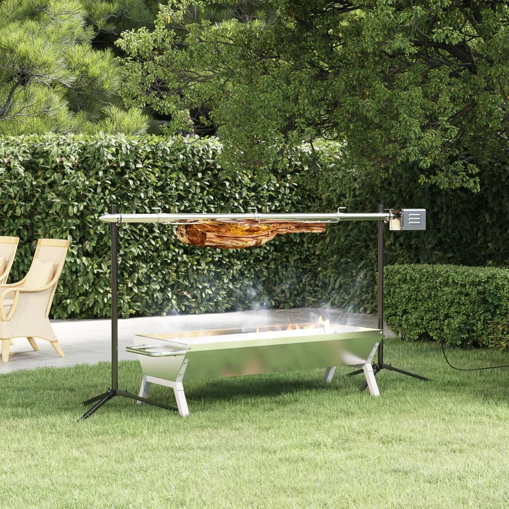 Plaque de barbecue 158x42x31 cm en acier inoxydable argenté