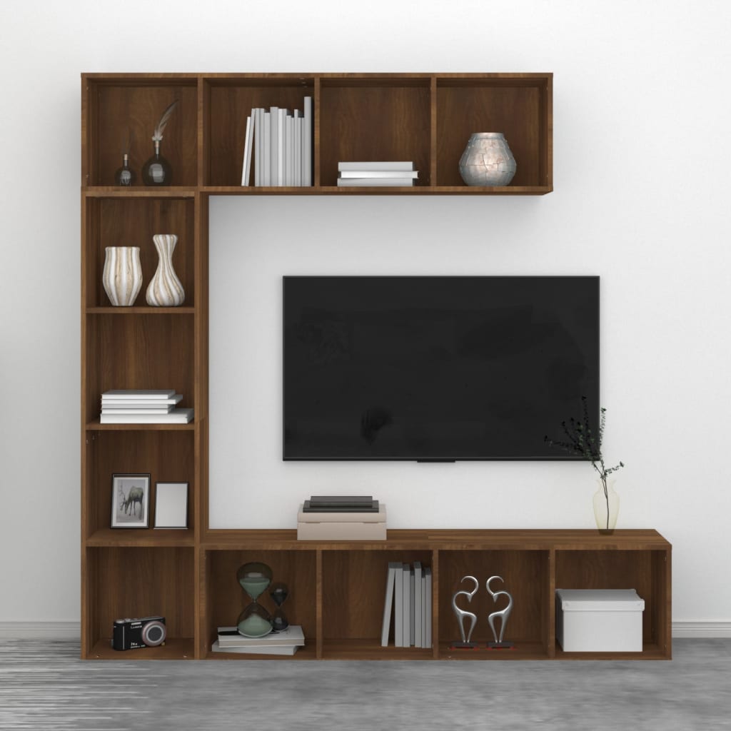 Ensemble bibliothèque/meuble TV 3 pièces 180x30x180 cm chêne fumé