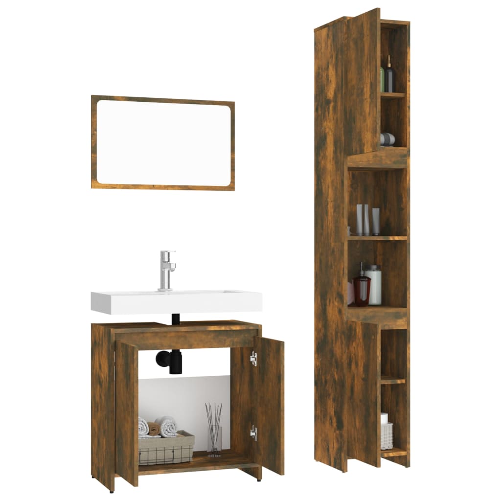 Ensemble de meubles de salle de bain 3 pièces en bois couleur chêne