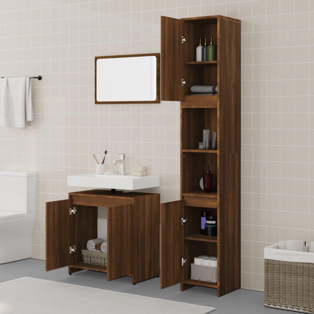 Ensemble de meubles de salle de bain 3 pièces en bois couleur chêne