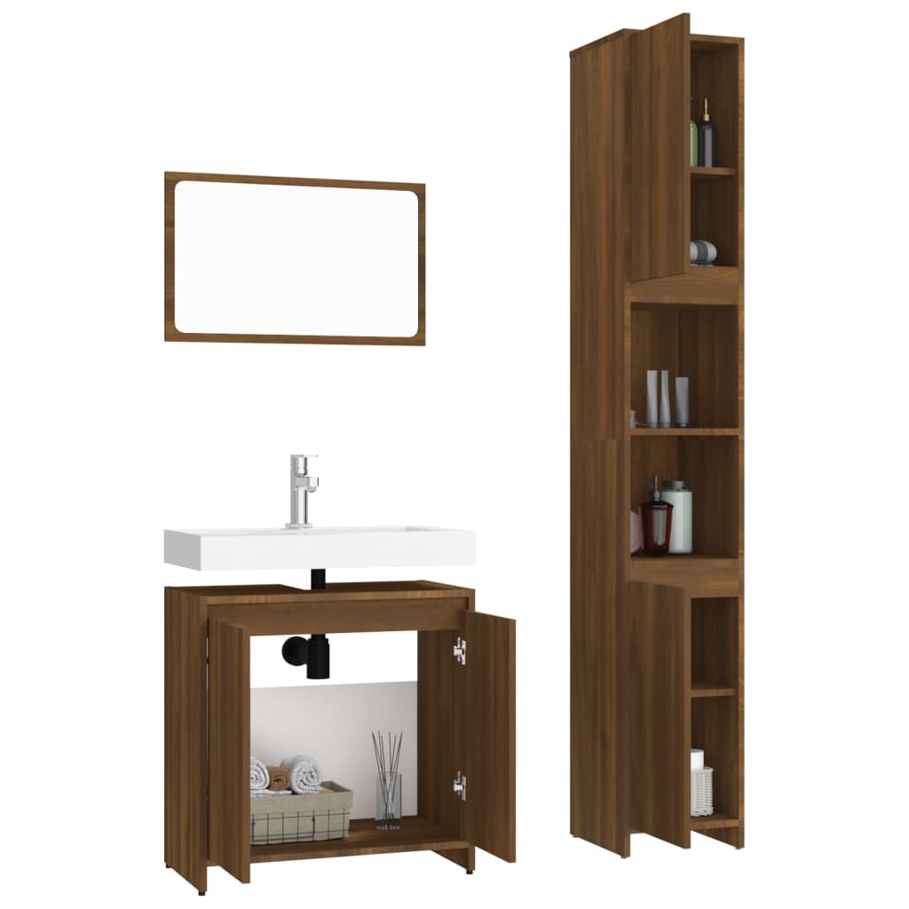 Ensemble de meubles de salle de bain 3 pièces en bois couleur chêne