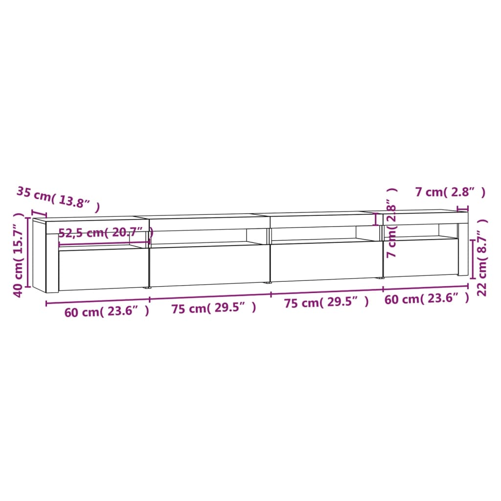 Meuble TV avec éclairage LED 270x35x40 cm couleur chêne