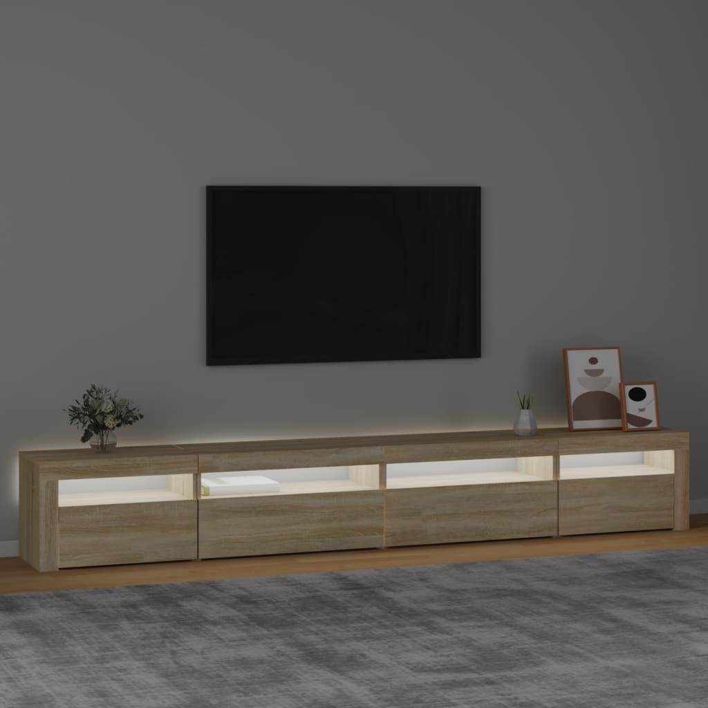 Meuble TV avec éclairage LED 270x35x40 cm couleur chêne