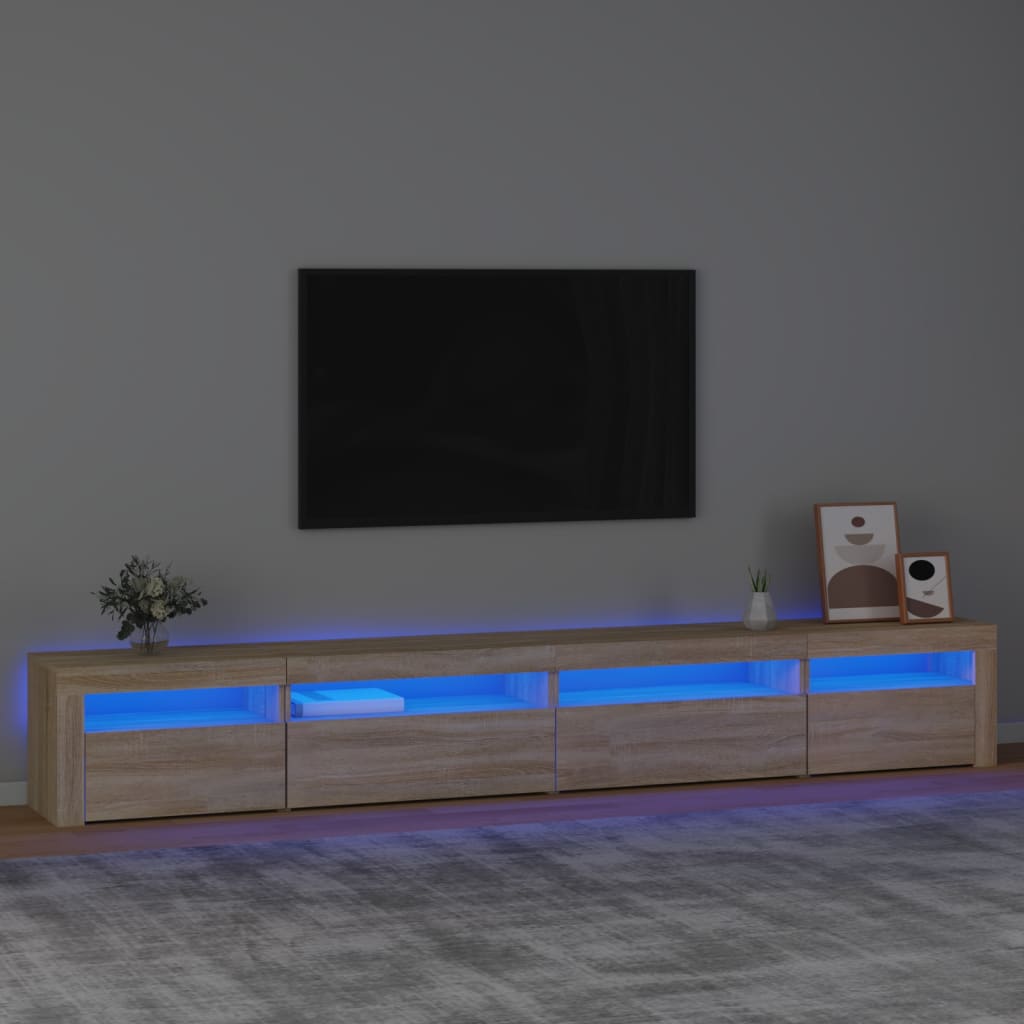 Meuble TV avec éclairage LED 270x35x40 cm couleur chêne