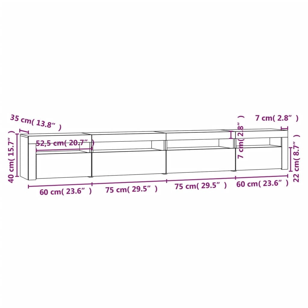 Tv-meubel met LED-verlichting 270x35x40 cm eikenkleurig