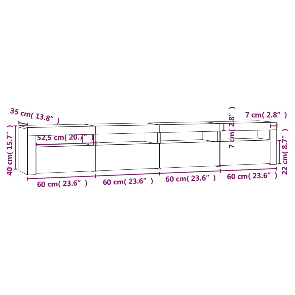 Meuble TV avec éclairage LED 270x35x40 cm couleur chêne