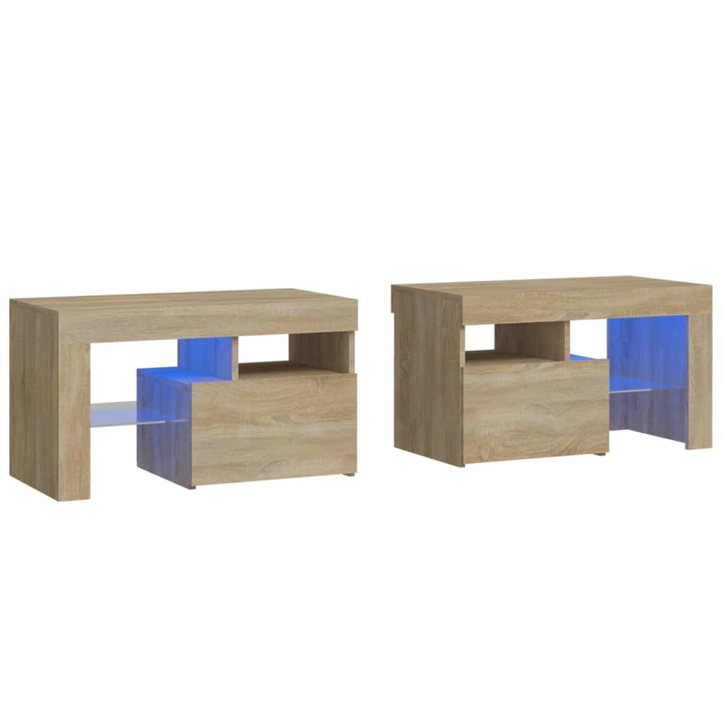 Tables de chevet 2 pcs éclairage LED 70x36,5x40 cm