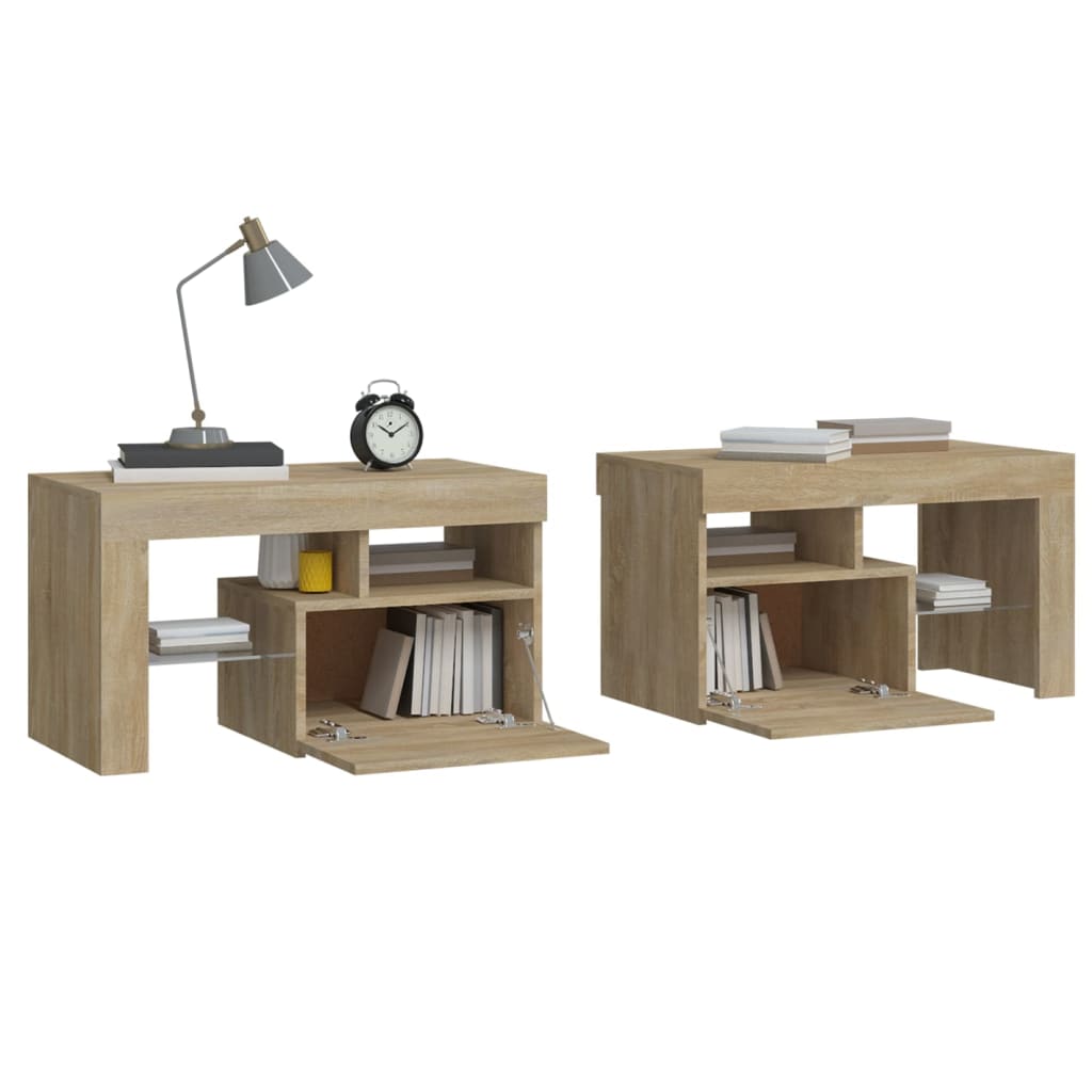 Tables de chevet 2 pcs éclairage LED 70x36,5x40 cm