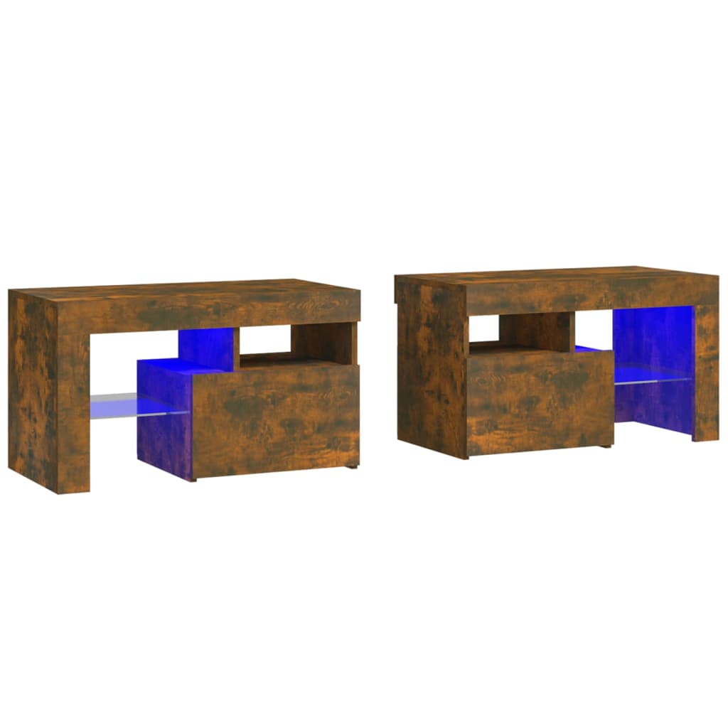 Tables de chevet 2 pcs avec LED 70x36,5x40 cm chêne fumé