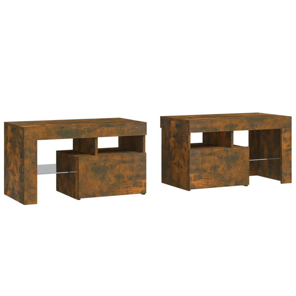 Tables de chevet 2 pcs avec LED 70x36,5x40 cm chêne fumé