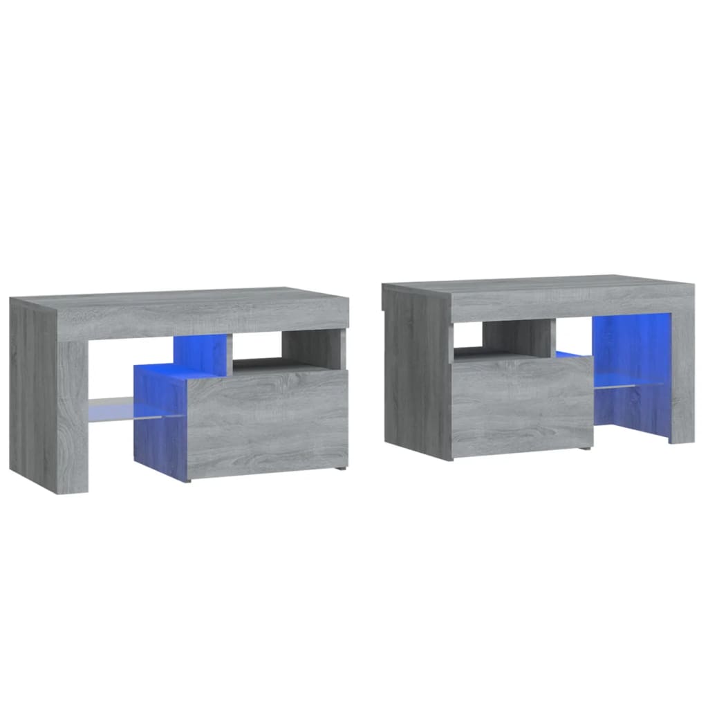 Tables de chevet 2 pcs avec LED 70x36,5x40 cm chêne fumé