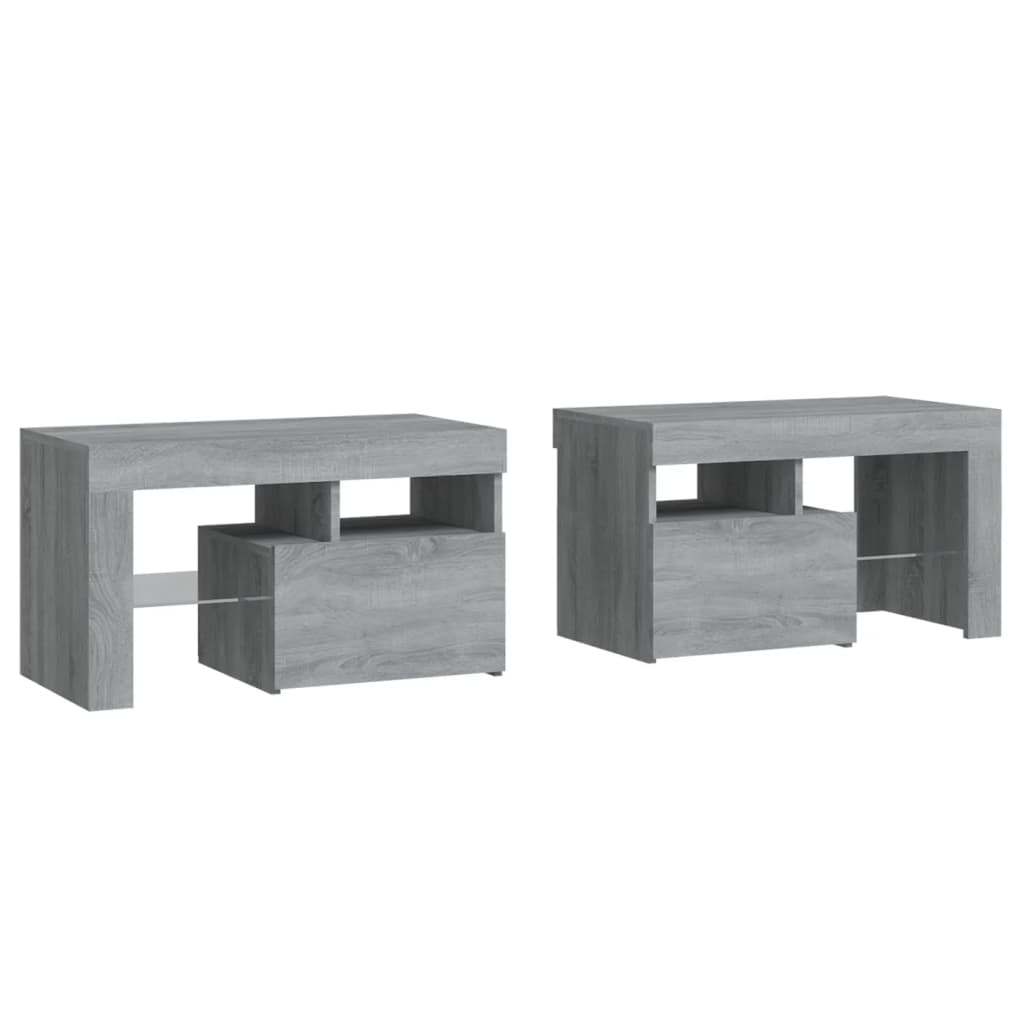 Tables de chevet 2 pcs avec LED 70x36,5x40 cm chêne fumé