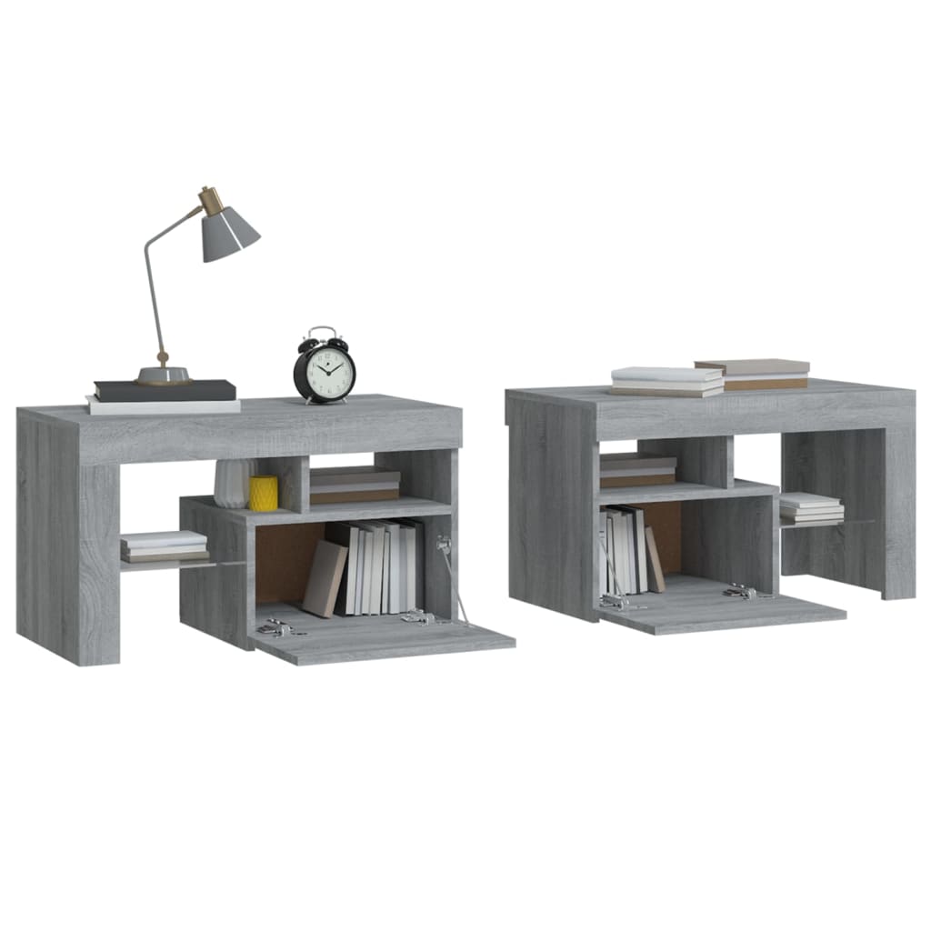 Tables de chevet 2 pcs avec LED 70x36,5x40 cm chêne fumé