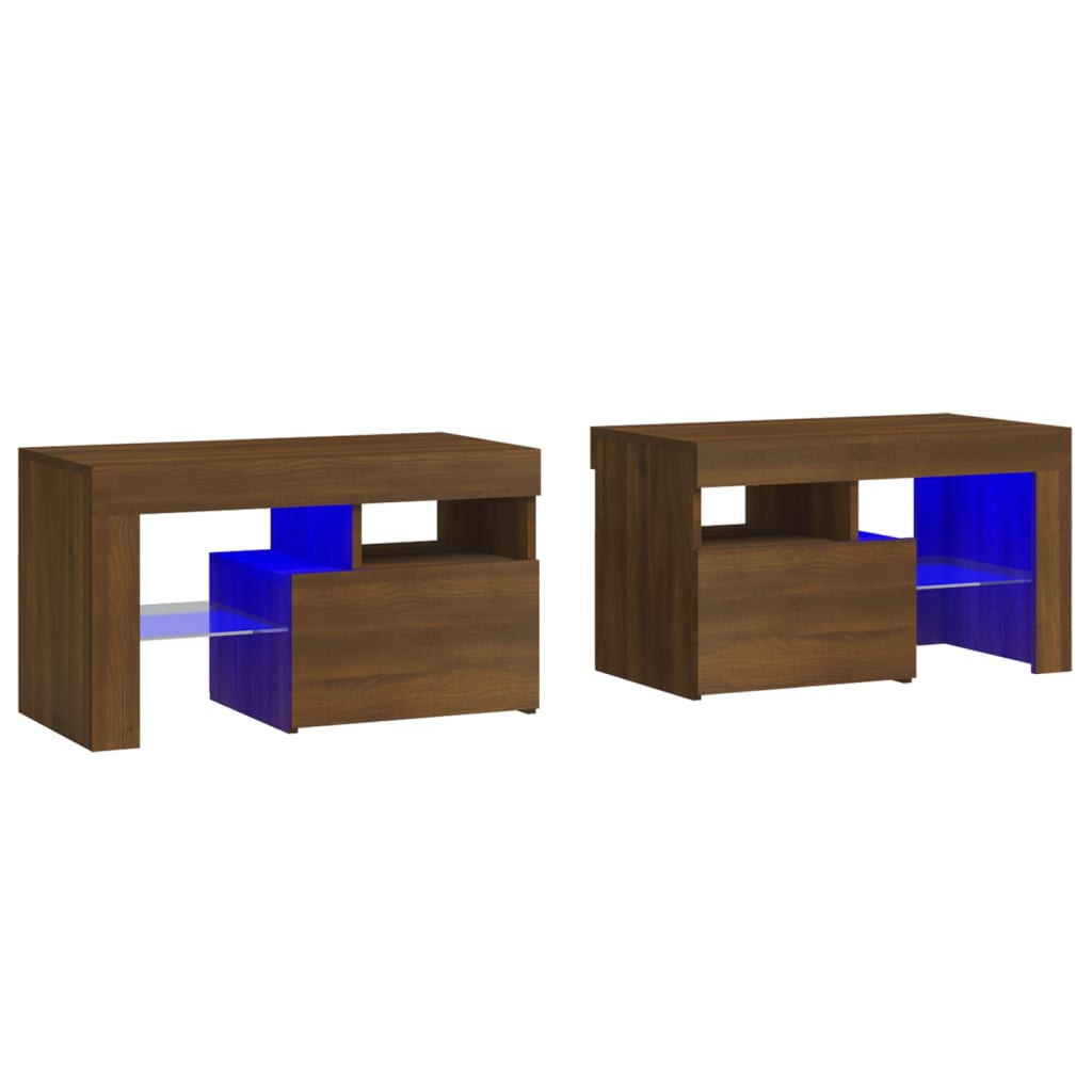 Tables de chevet 2 pcs avec LED 70x36,5x40 cm chêne fumé