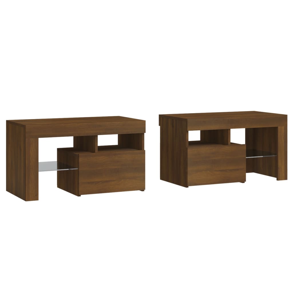 Tables de chevet 2 pcs avec LED 70x36,5x40 cm chêne fumé