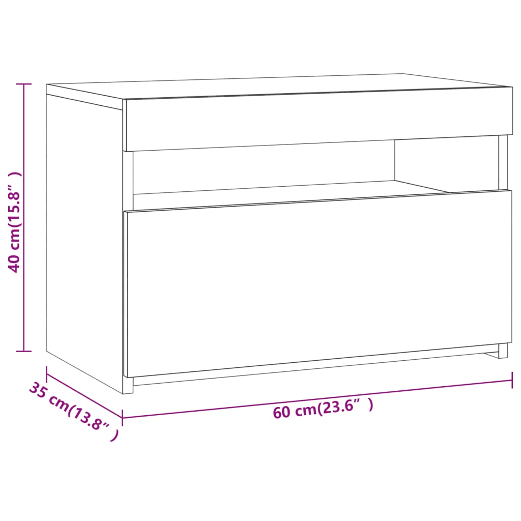 Nachtkastje 2 st LED-verlichting 60x35x40 cm bewerkt hout