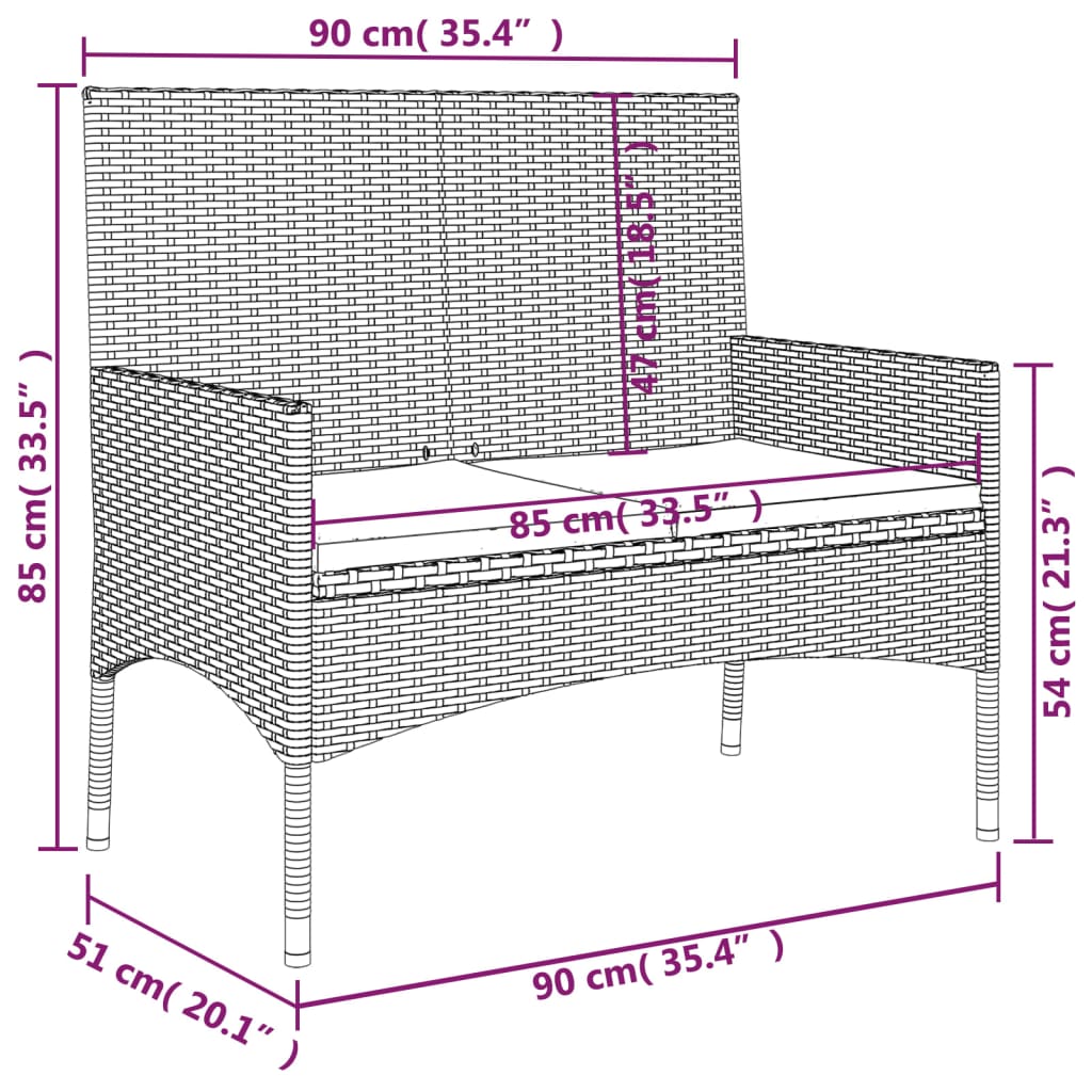 Banc de jardin 2 places avec coussins en polyrotin